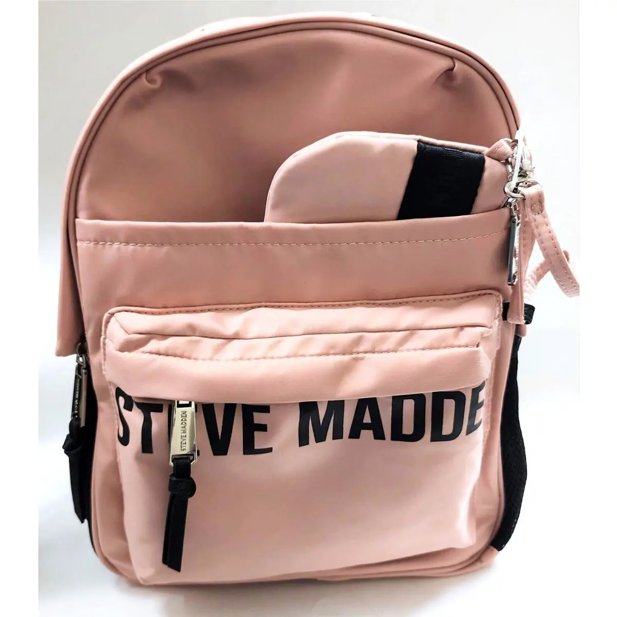 Steve Madden Pink Rose Nylon Black Accent Mini Pouch Backpack Bag