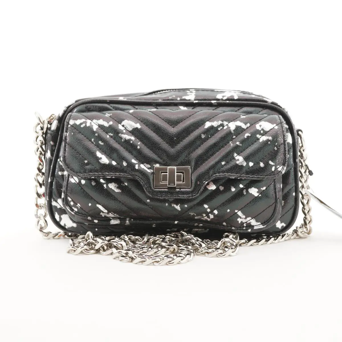 Steve Madden Moto Splatter Paint Small Camera Bag / Shoulder Bag Silver