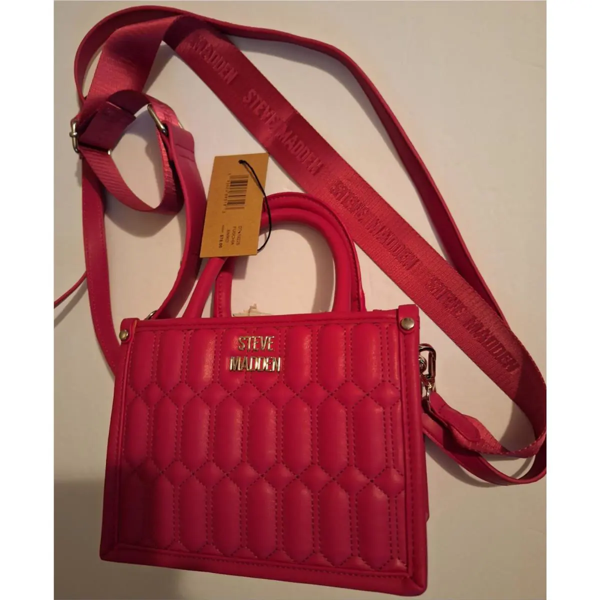 Steve Madden Bniko Quilted 2 Strap + Top Handle Crossbody Bag Fuschia
