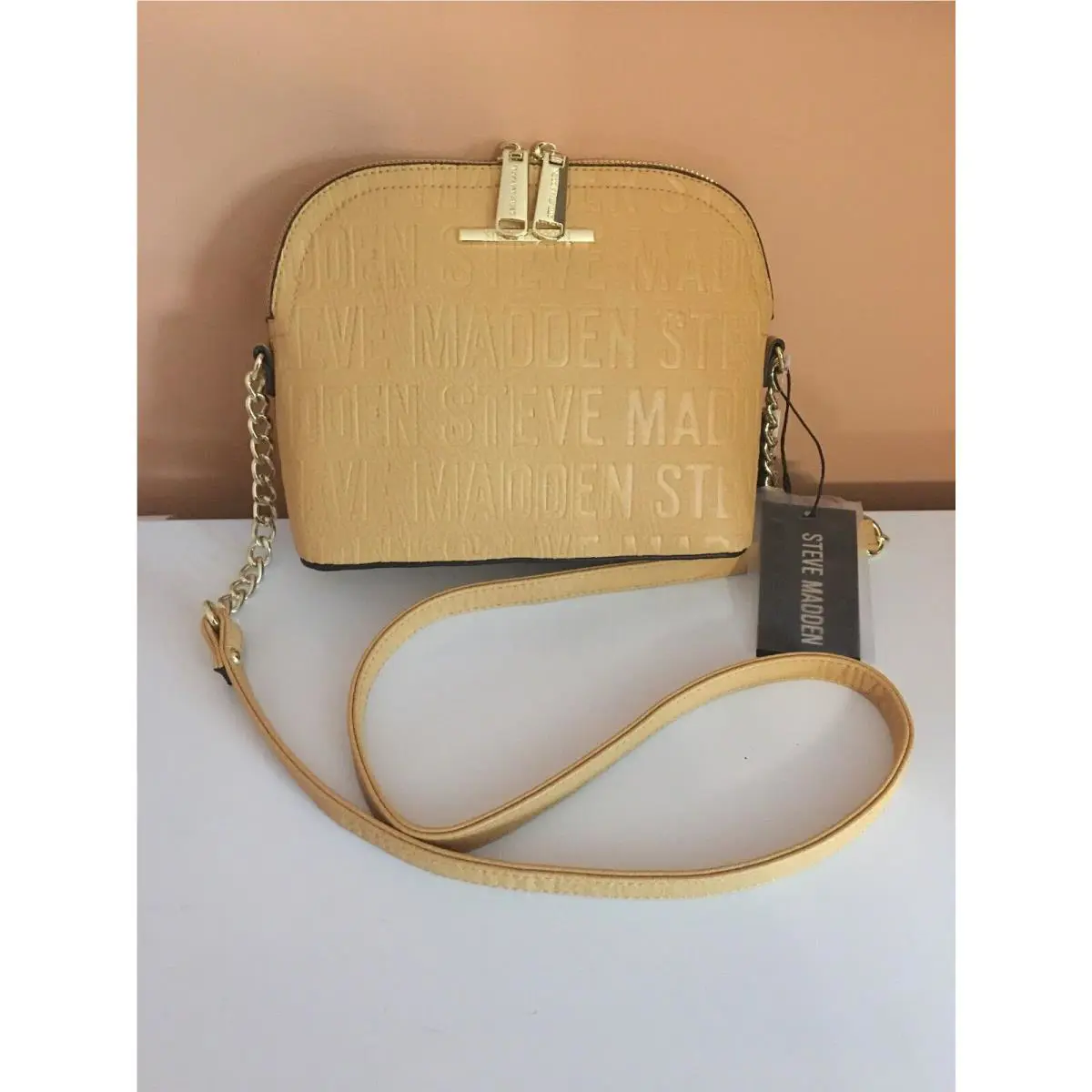 Steve Madden Handbag Bmarilyn Mustard Stamped Logo Gold Hardware