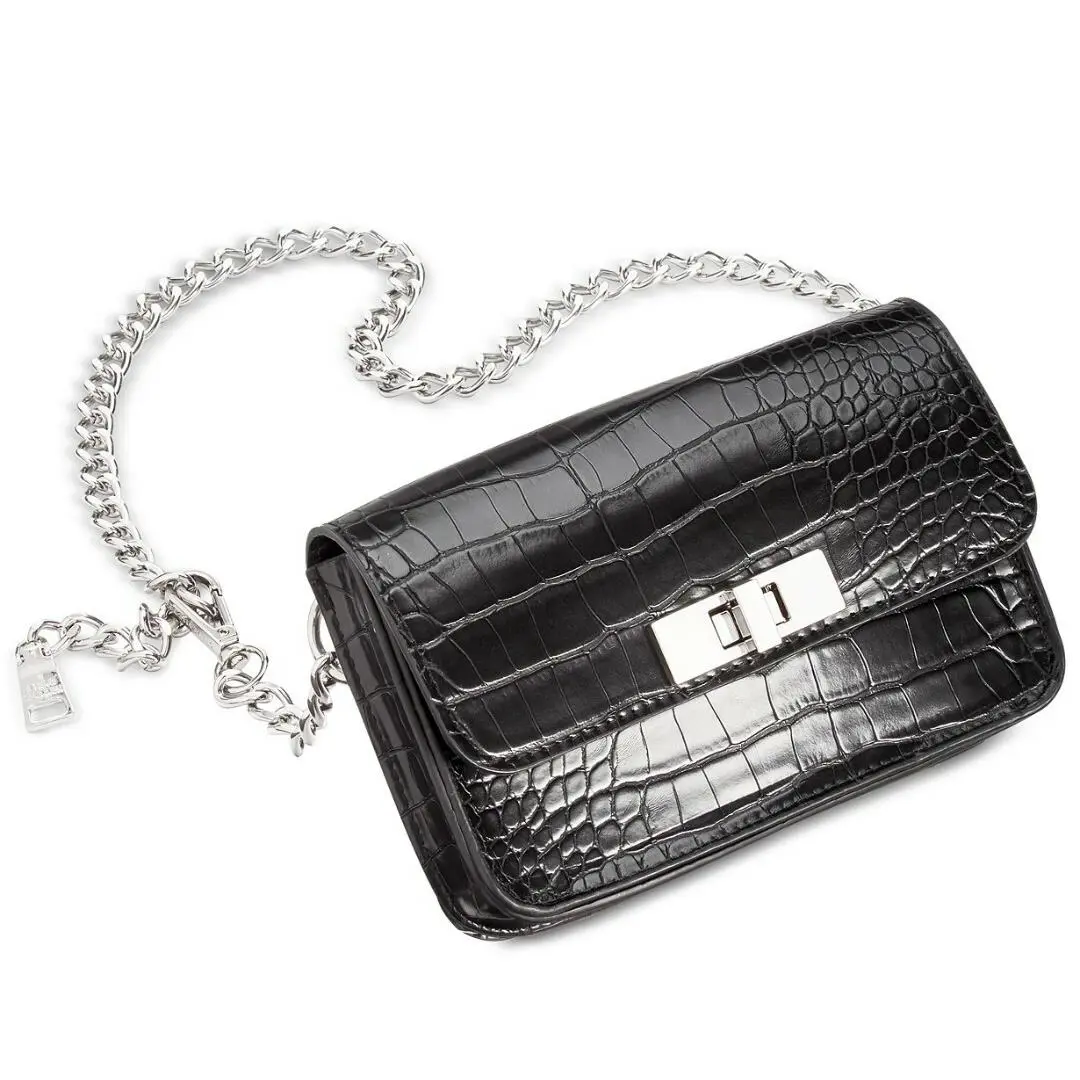 Steve Madden M/l Croc-embossed Black Belt Bag BP67