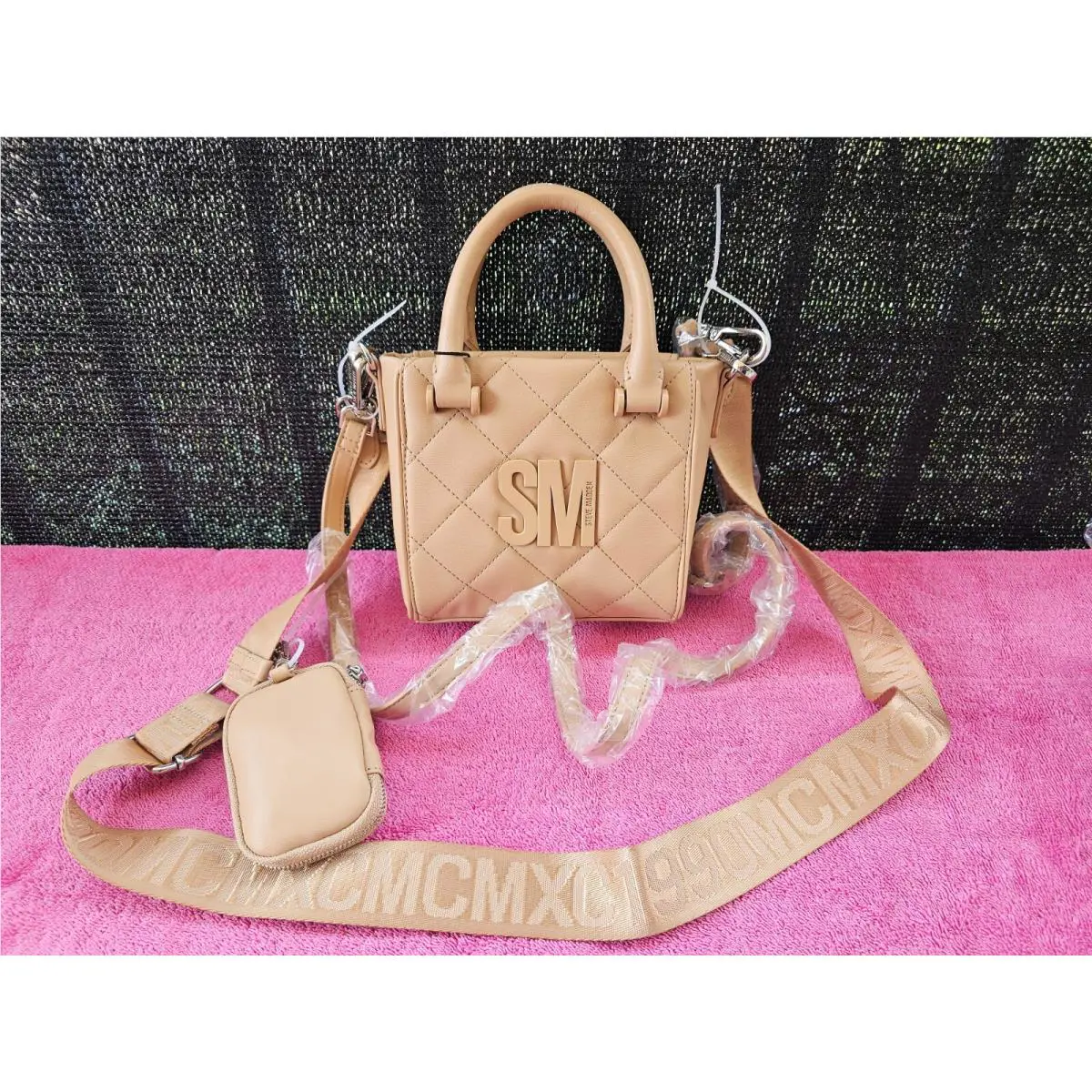 Steve Madden Bbabi Women`s Purse Crossbody Bag Handbag with Pod Case - Camel