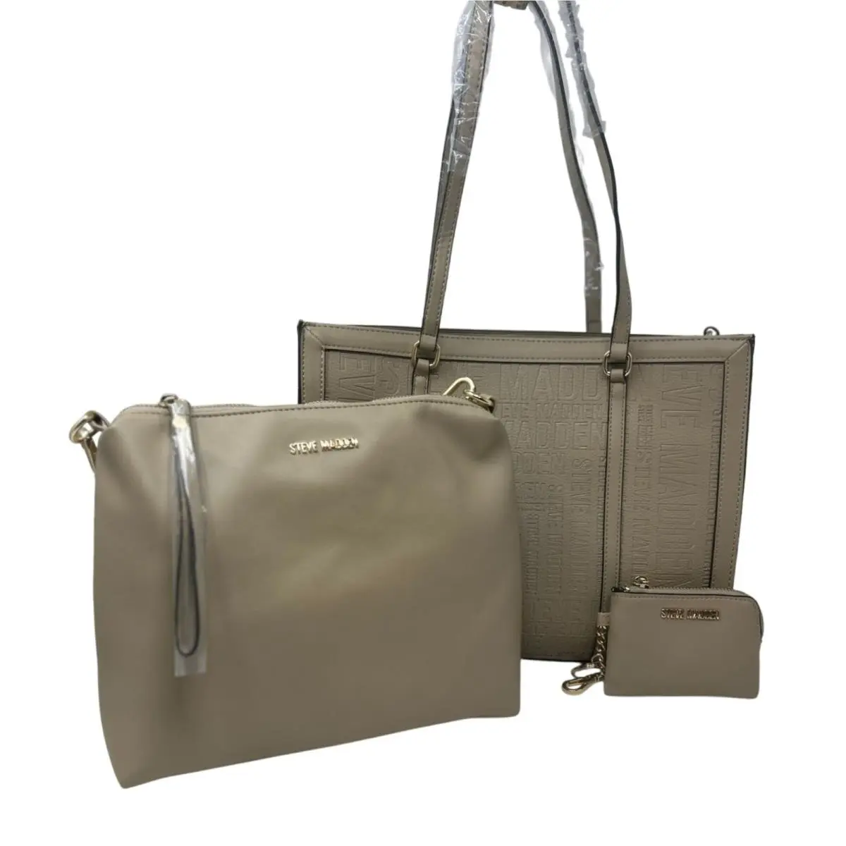 Steve Madden Taupe 3-piece Tote/crossbody Bag with 2 Pouches Blivia Embossed