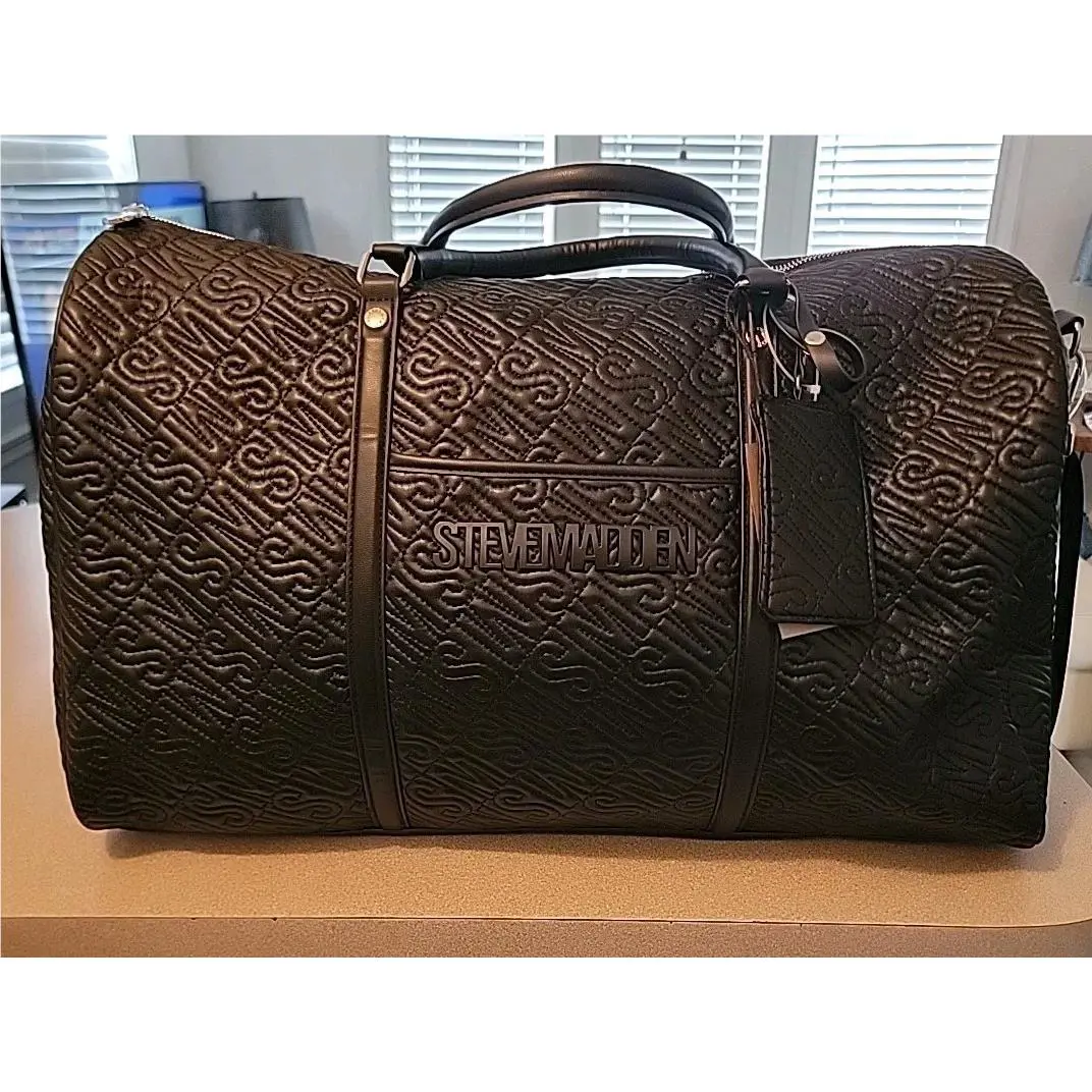 Steve Madden Weekender Duffle Bag Wt400400 Black Leather Embossed 10x14x21