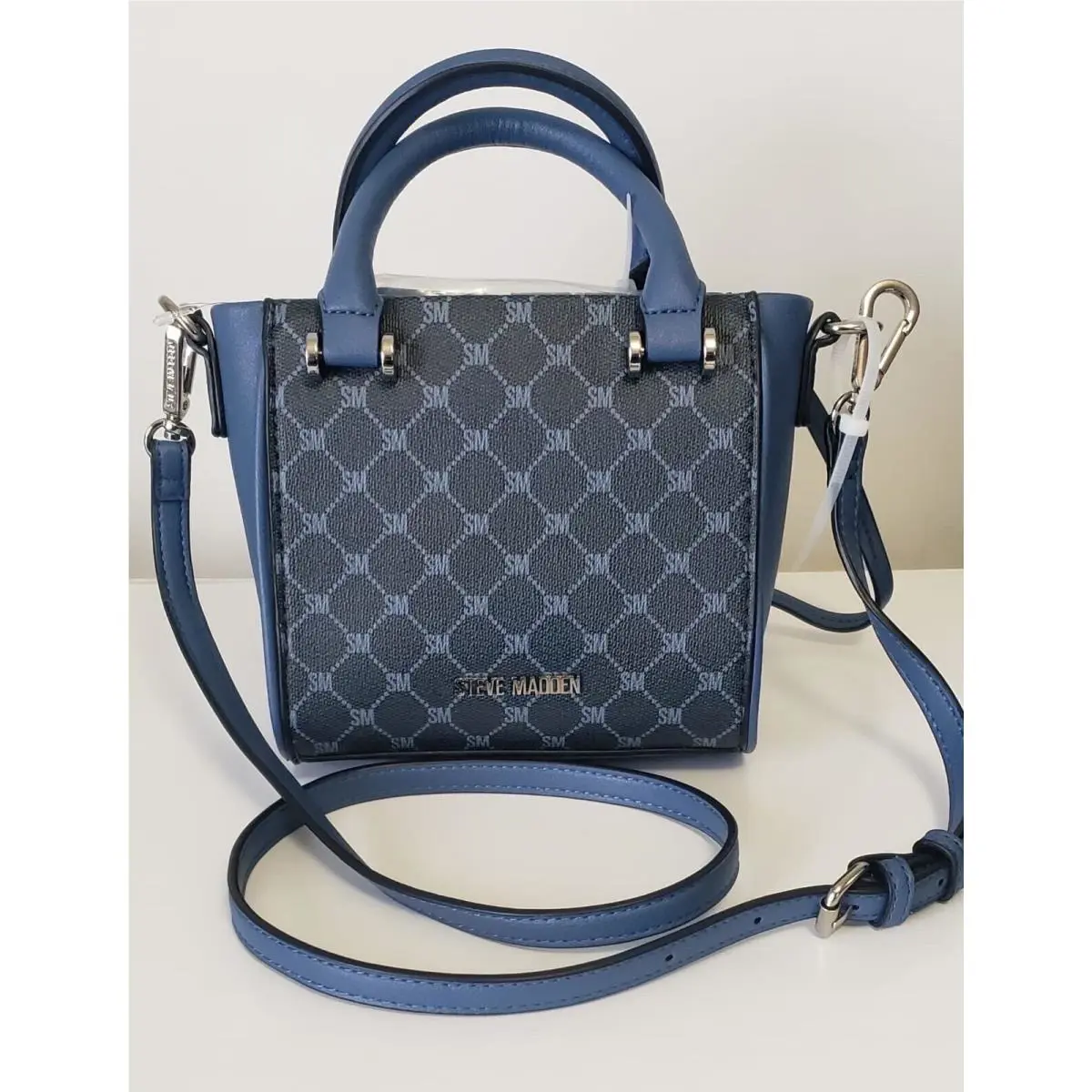 Steve Madden Bkia Mini Navy Blue Shopper Crossbody Purse Tote Handbag