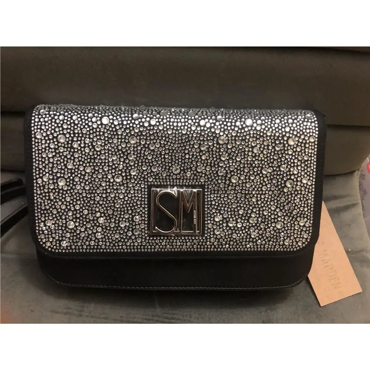 Steve Madden Black Clear Rhinestone Crystal Studded Dakota Crossbody Handbag
