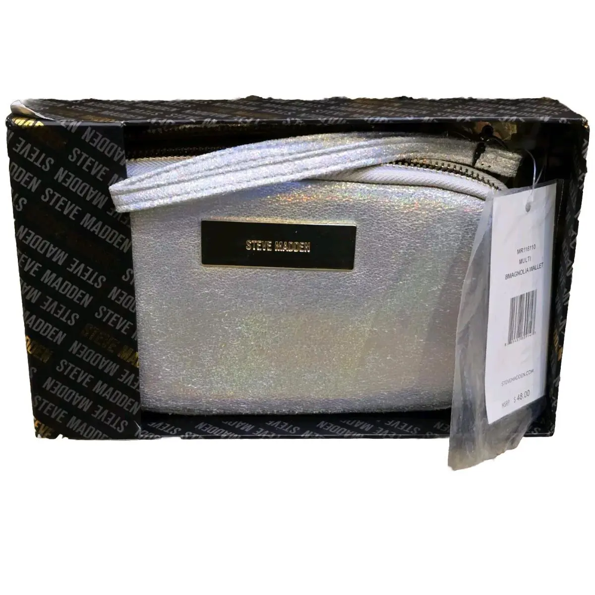 Steve Madden Clutch Wristlet Purse Rainbow White Pink Iridescent
