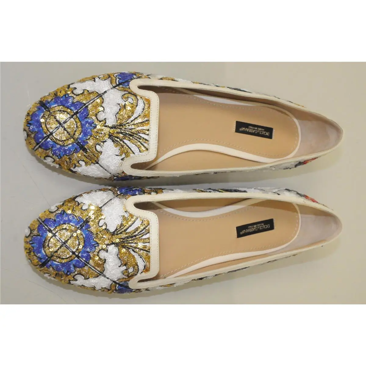 Dolce Gabbana Sequined Jeweled Ballet Flats Loafers Shoes 41 Rare