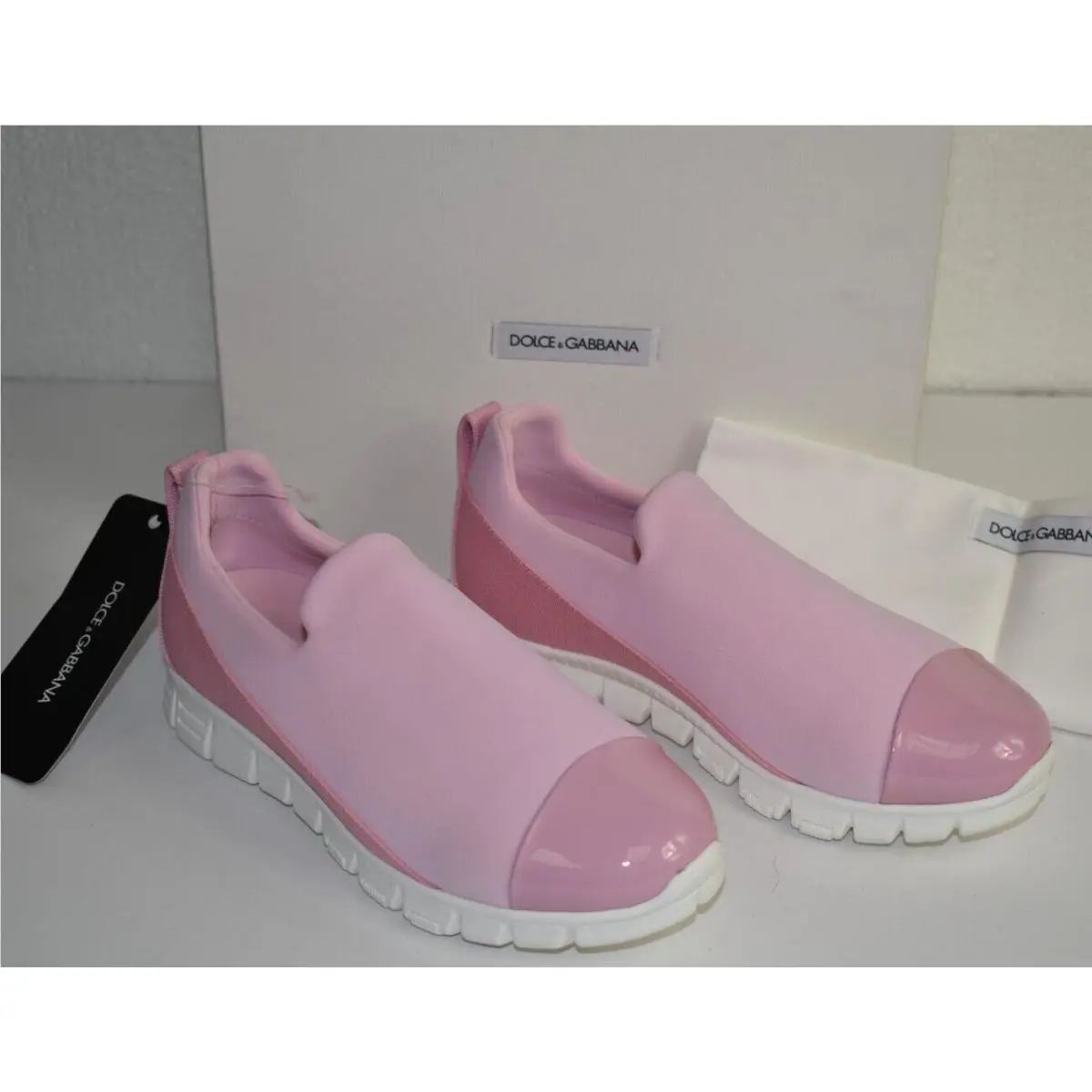 Dolce Gabbana Girls Sneakers Slip On Pink Patent Leather Shoes 33