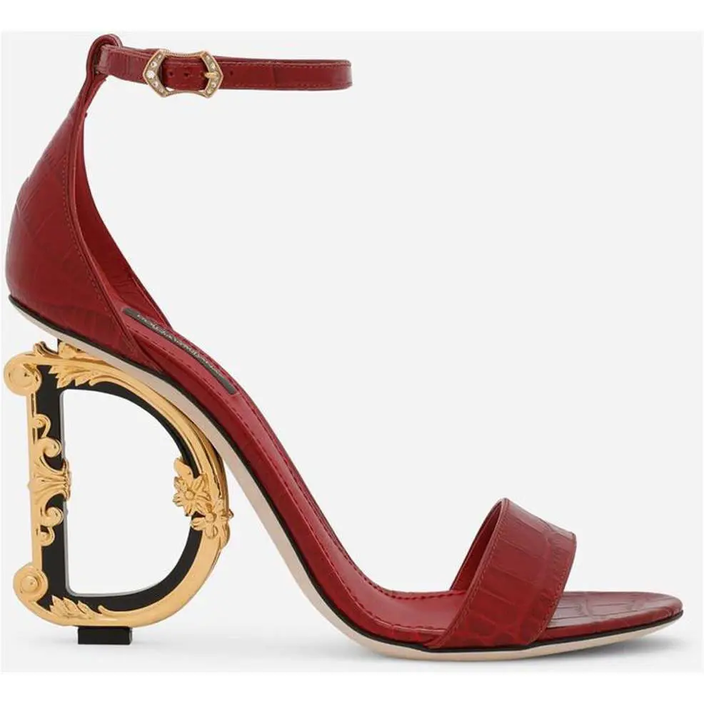 Dolce Gabbana Keira DG 105 Baroque Logo Heels Croc Leather Sandals Shoes by Dolce & Gabbana