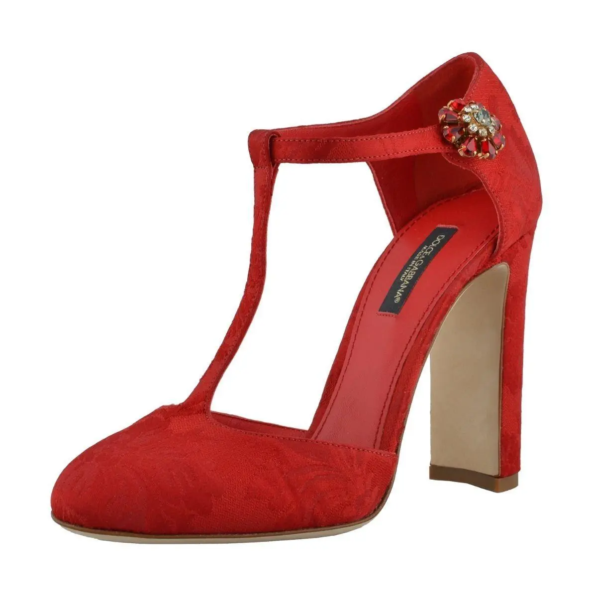 Dolce Gabbana Women`s Silk Red Mary Janes High Heels Shoes Size 5 6 by Dolce & Gabbana