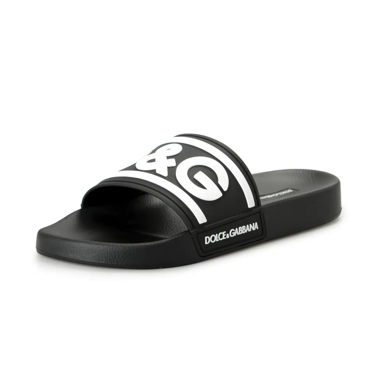 Dolce Gabbana Men`s Black White Logo Print Rubber Flip Flops Sandals Shoes by Dolce & Gabbana