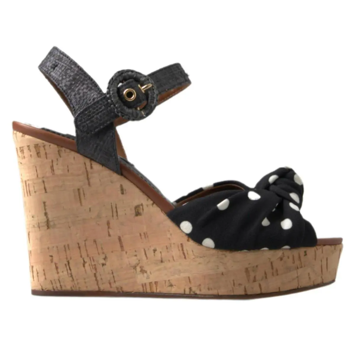 Dolce Gabbana Black Wedges Polka Dotted Ankle Strap Shoes Sandals by Dolce & Gabbana