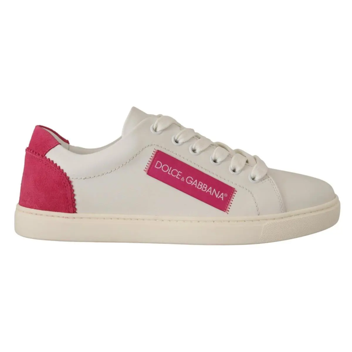 Dolce Gabbana White Pink Leather Low Top Sneakers Womens Shoes by Dolce & Gabbana