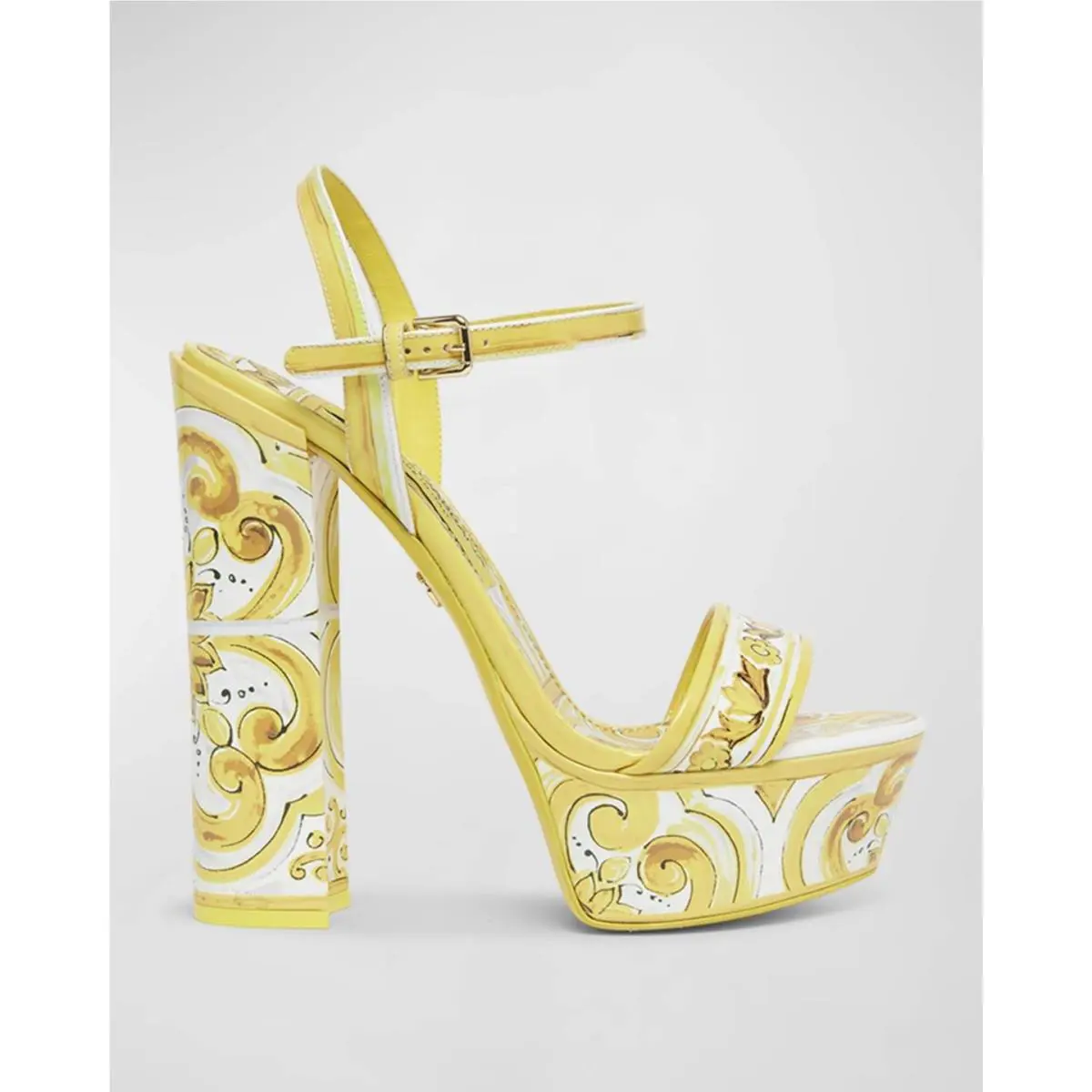 Dolce Gabbana Formal Tile Print Leather Platform Heels Sandals Shoes by Dolce & Gabbana