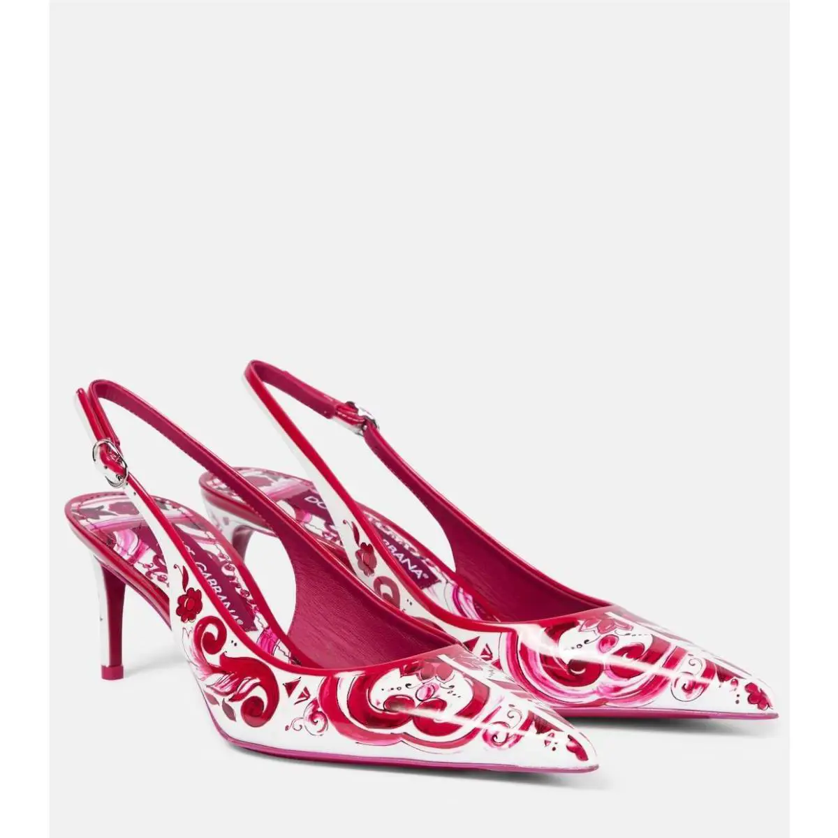Dolce Gabbana Lollo 60 Majolica Patent Leather Slingback Pump Heels Shoes