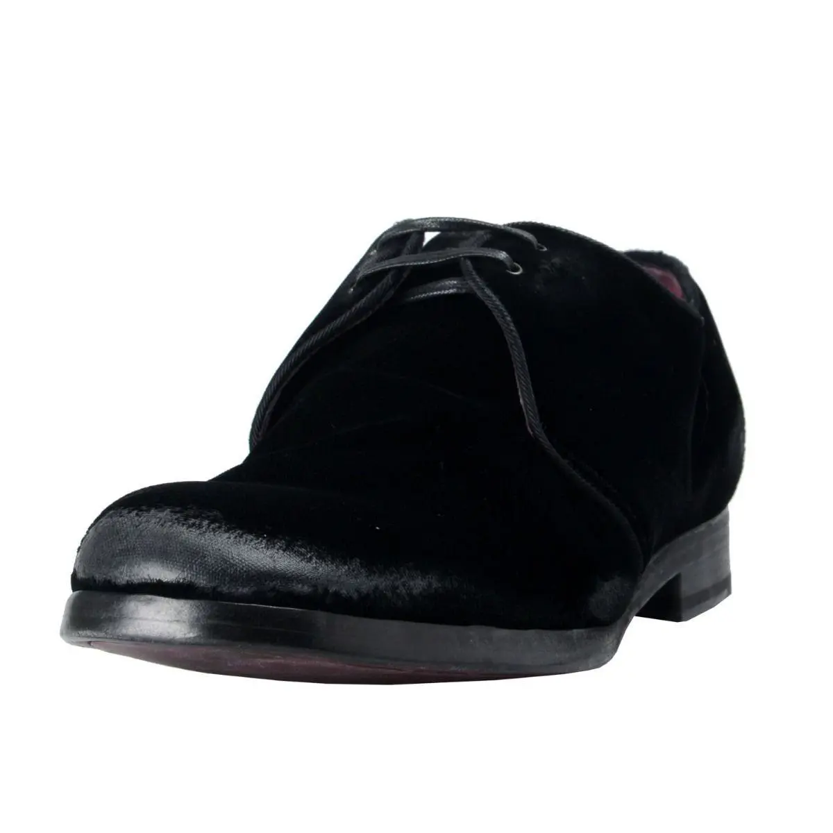 Dolce Gabbana Men`s Black Velour Leather Oxfords Dress Shoes