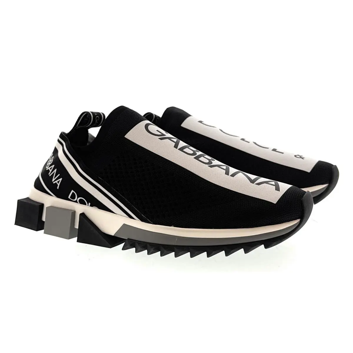 Dolce Gabbana Black/white Logo Knit Slip On Sneakers-EU35
