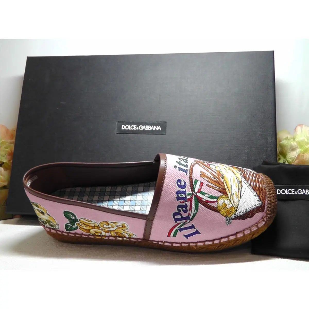 Dolce Gabbana Bread/pink Canvas Bread Print Espadrill Flats Size 7US
