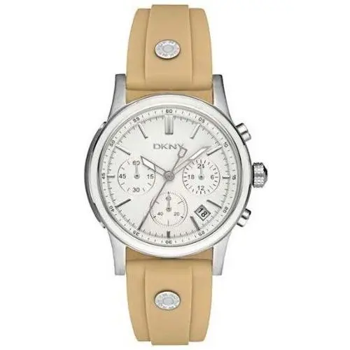 Dkny Beige Khaki Silicone Silver Chronograph White Dial WATCH-NY8174-NEW