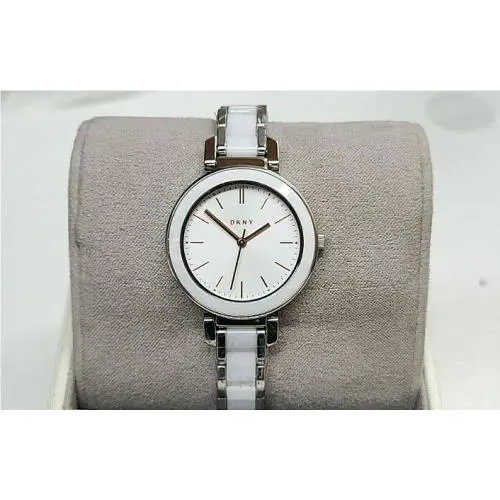 Dkny NY2588 Ellington Silver Dial Stainless Steel Andwhite Ceramic Ladies Watch