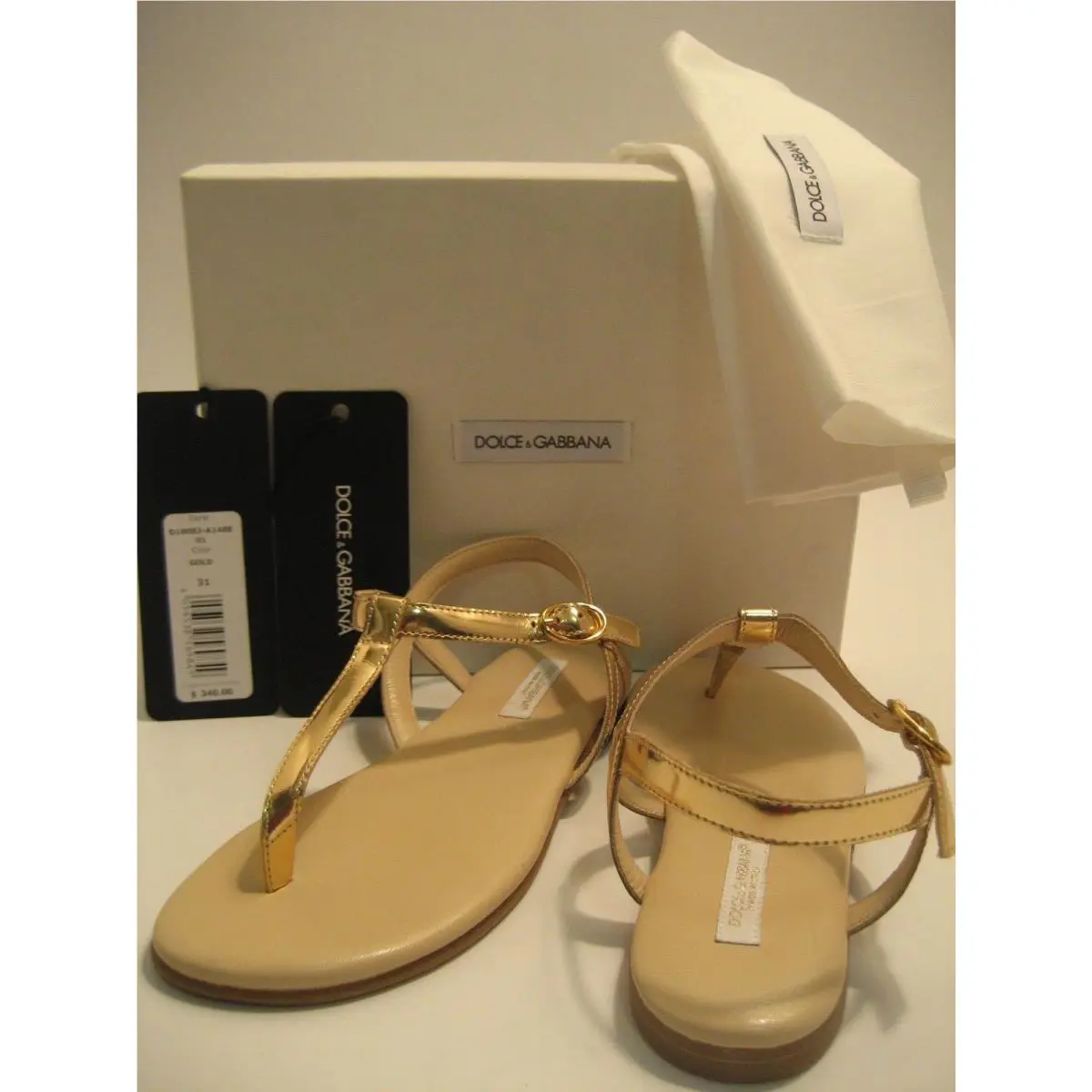 Dolce Gabbana D G Girls Kids US 13 Gold Flip Flops Thong Sandals Shoes