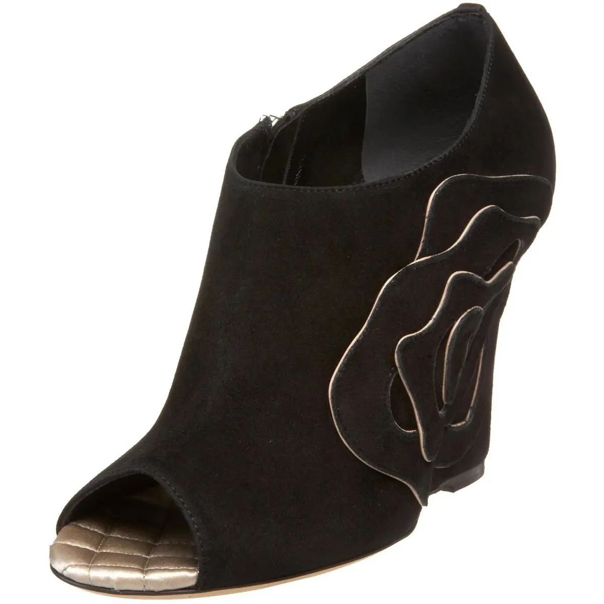 D G Dolce Gabbana US 8 EU 38.5 Black Suede Ankle Peep Toe Boots Shoes