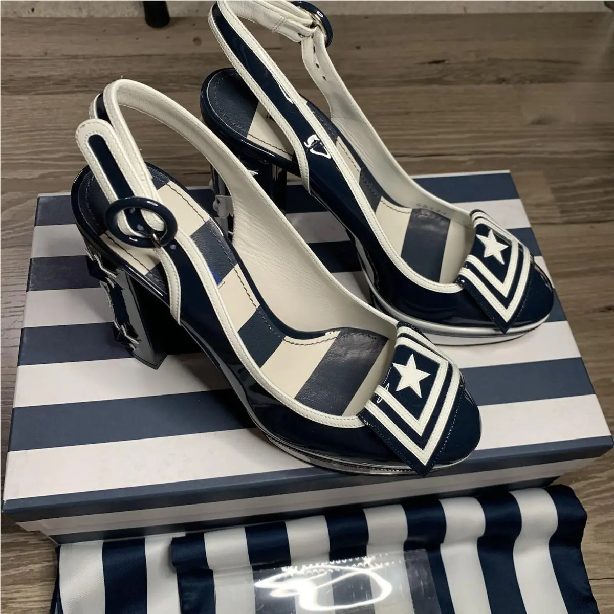 Dolce Gabbana Shoes Nautical Slingback Pumps with Anchor Womens Size 37 Rare by Dolce & Gabbana