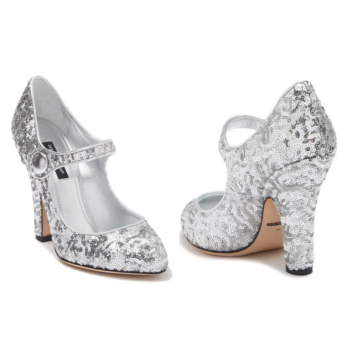 Dolce Gabbana Metallic Silver Sequin Mary Jane Pumps US 8 1/2 / IT 39.5 by Dolce & Gabbana