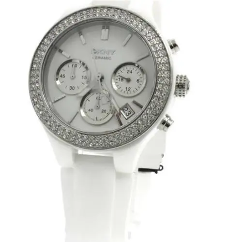 Dkny Women Chrono White Rubber Ceramic Case Crystals Watch 40mm NY8185