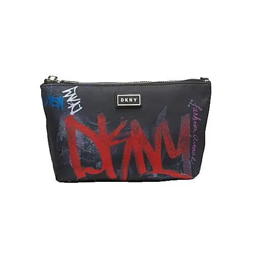 Dkny Black Red Nylon Graffiti Print Clutch Silver Hardware