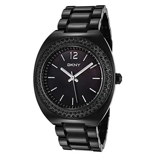 Dkny Black Plastic Glitz Black Dial Women`s Crystal Watch NY8093