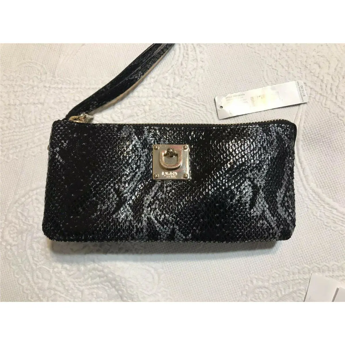 Dkny Black Slgs Item Metallic Python Leather Clutch Wallet 744125208