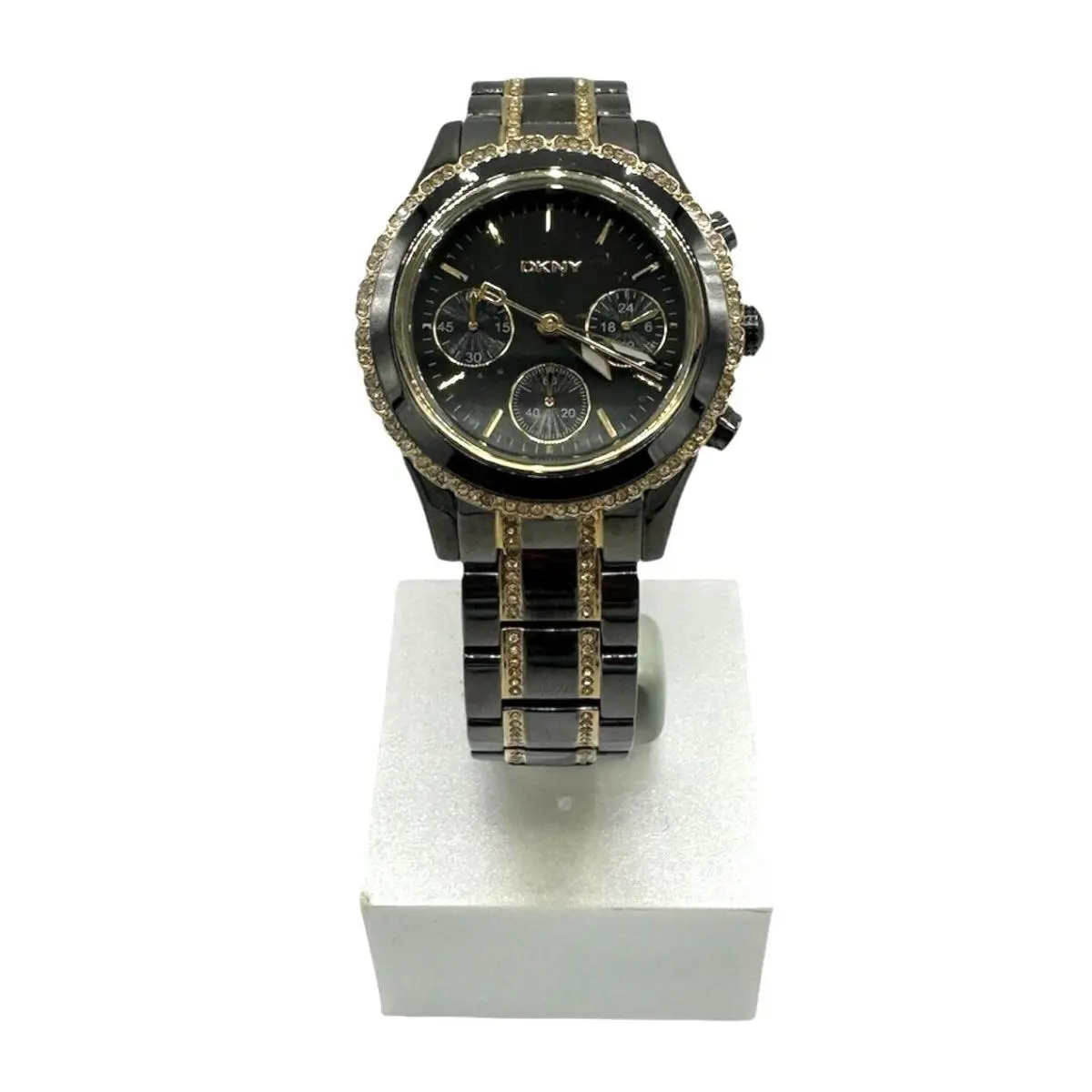 Dkny Two Tone Grey Glitz Swarovski Crystals Chronograph Women`s Watch NY8708