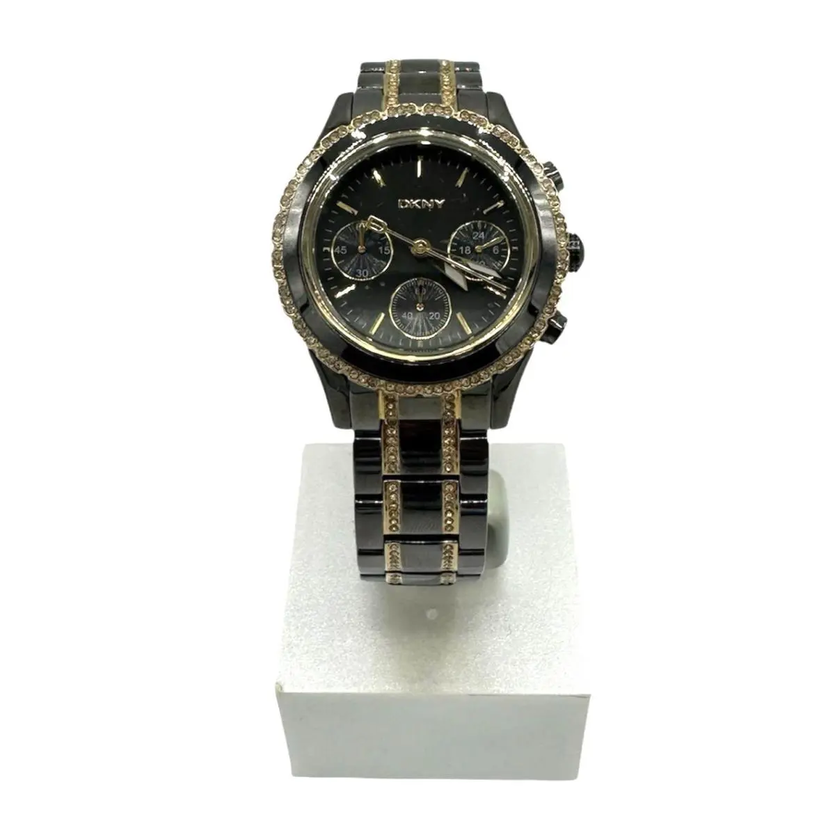 Dkny Two Tone Grey Glitz Swarovski Crystals Chronograph Women`s Watch NY8708 - Dial: Gray, Band: Grey, Gold