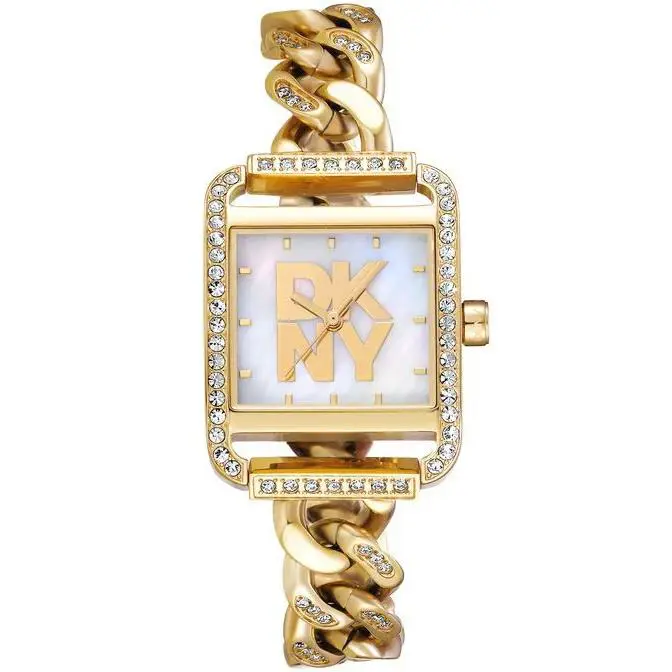 Dkny Women`s DK1L080M0025 Iconic City Glitz Mop Dial Gold IP Steel Wristwatch - Dial: White MOP, Band: Gold
