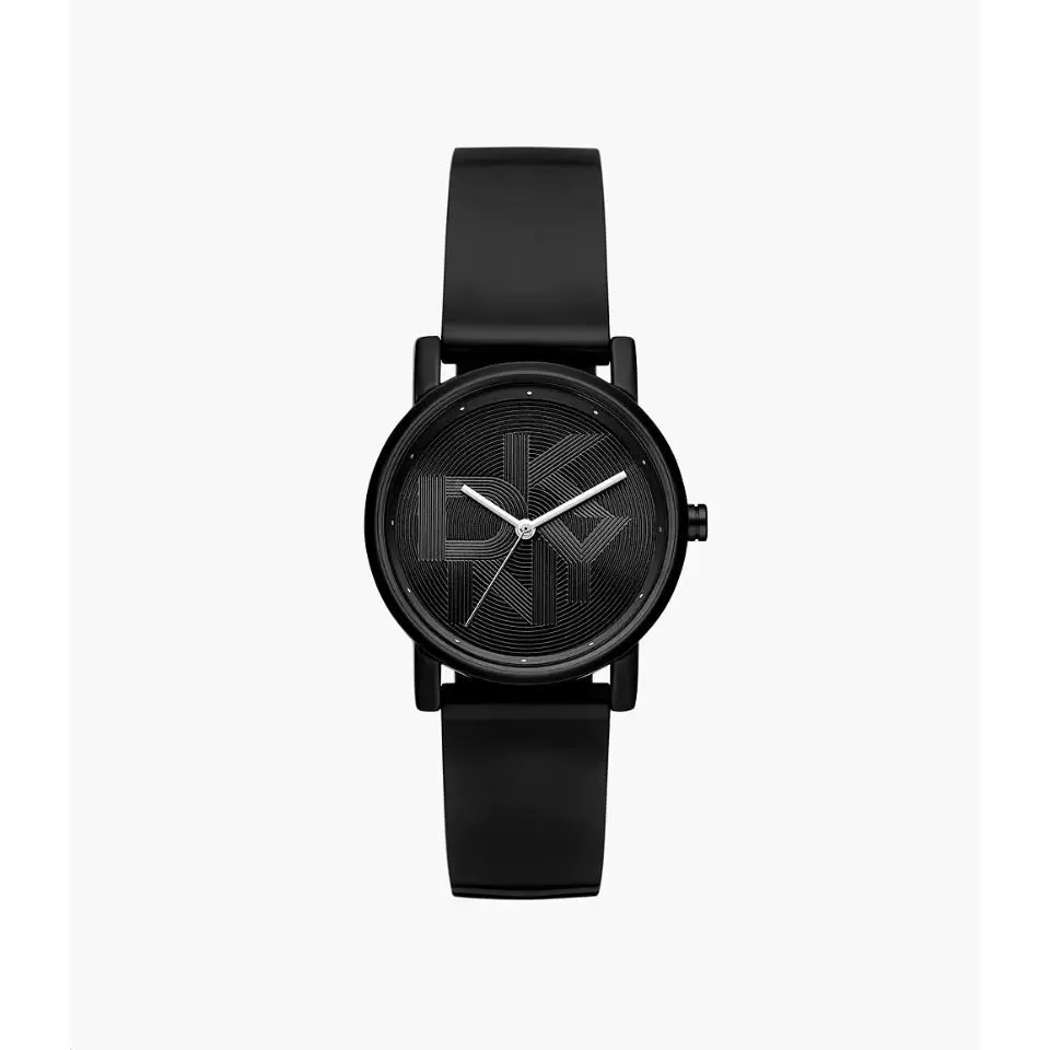 Dkny Soho Womens Casual Watch Black Logo Dial Glossy Polyurethane Strap