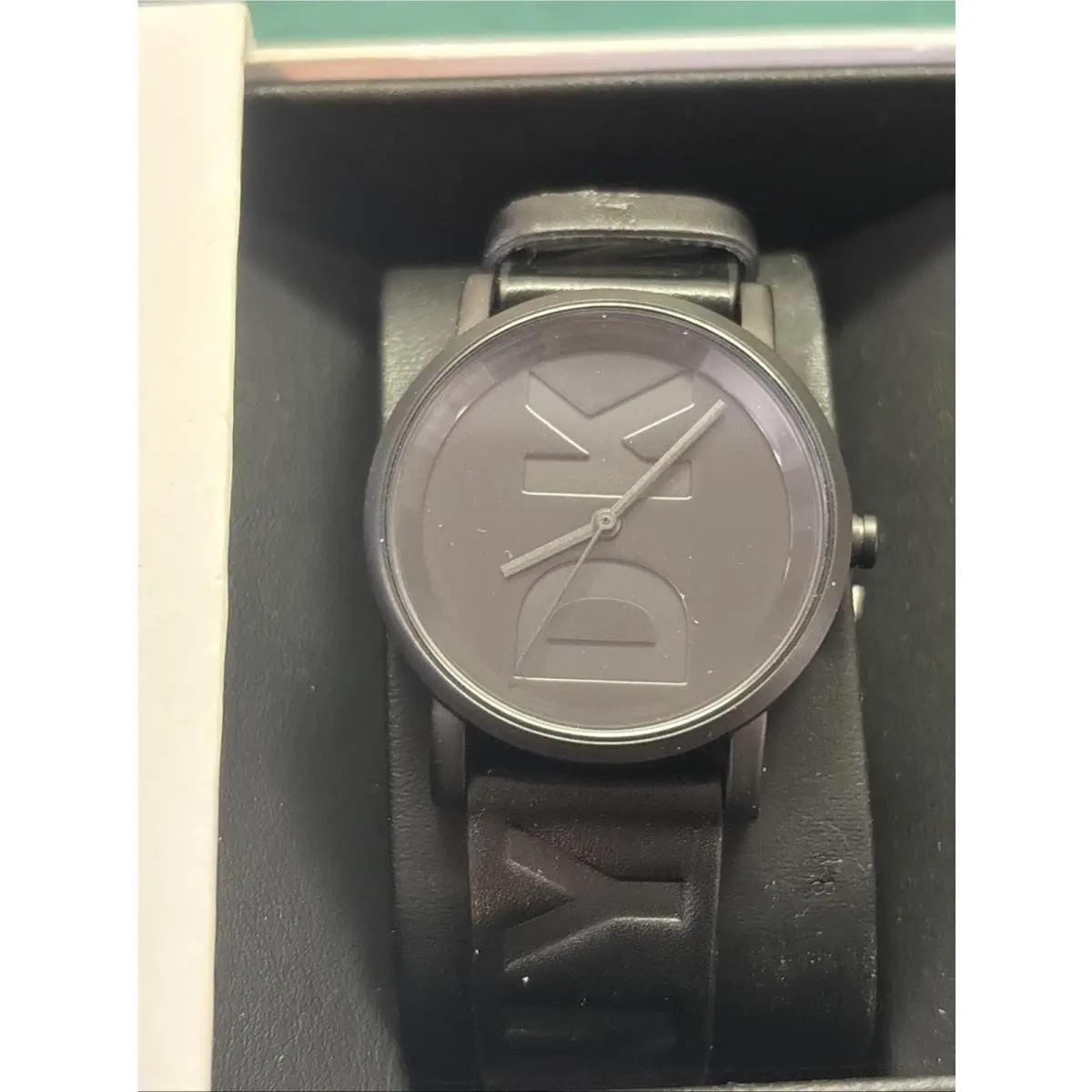 Dkny Soho Womens Casual Watch Black Logo Dial Glossy Polyurethane Strap