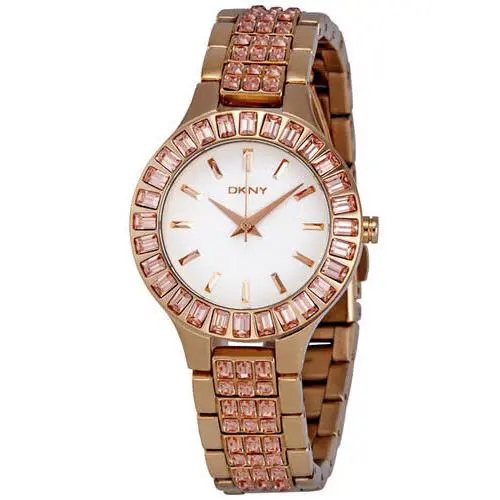 Dkny Rose Gold Tone+crystal Gemstone White Chronograph Dial Small Watch NY8441