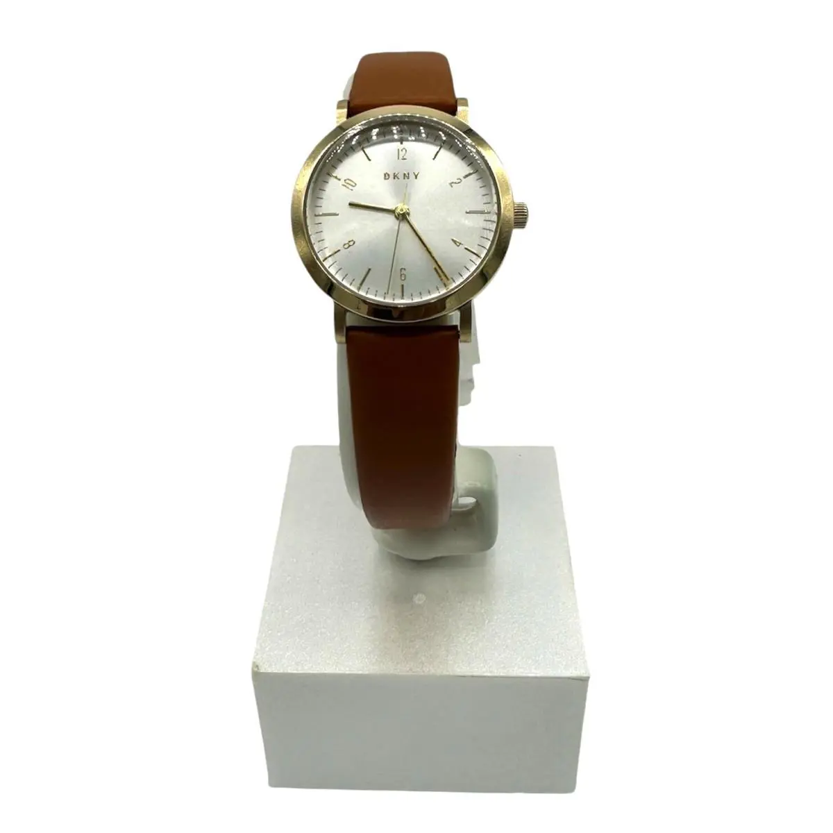 Dkny Minetta Gold Tone Case NY2616 Silver Dial Ladies Brown Leather Strap Watch