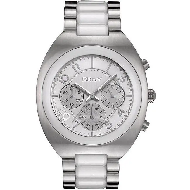 Dkny White Ceramic with Silver S/ Steel Chronograph Men`s Watch NY4698