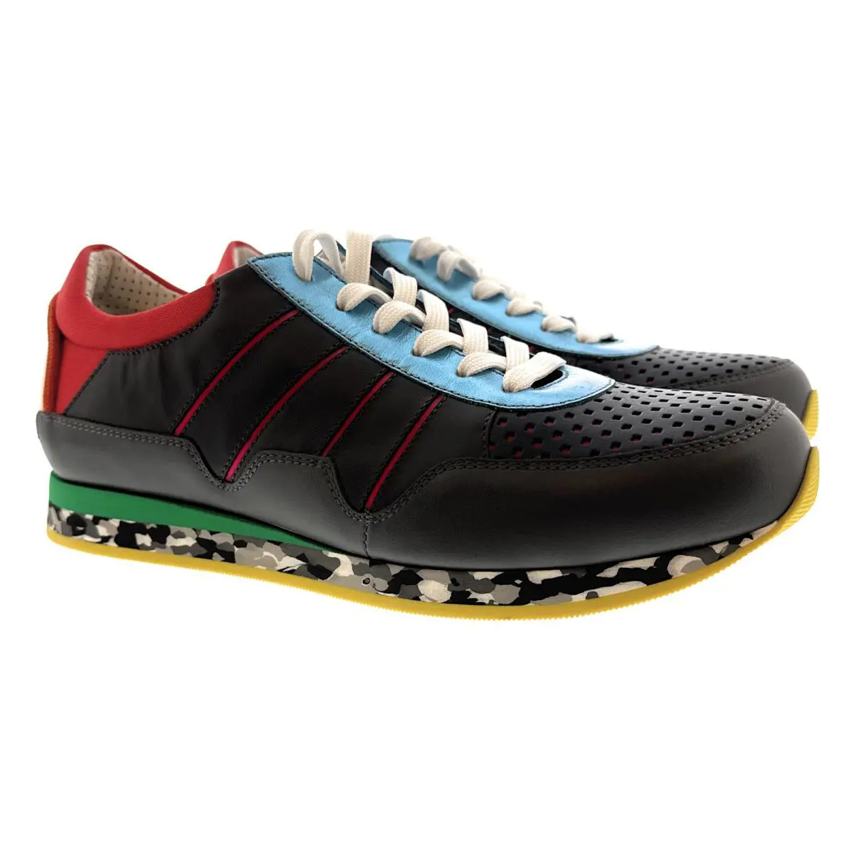 Dolce Gabbana Men`s Multi-color Leather Lace-up Sneakers Camouflage Sole Made - Navy/Pink