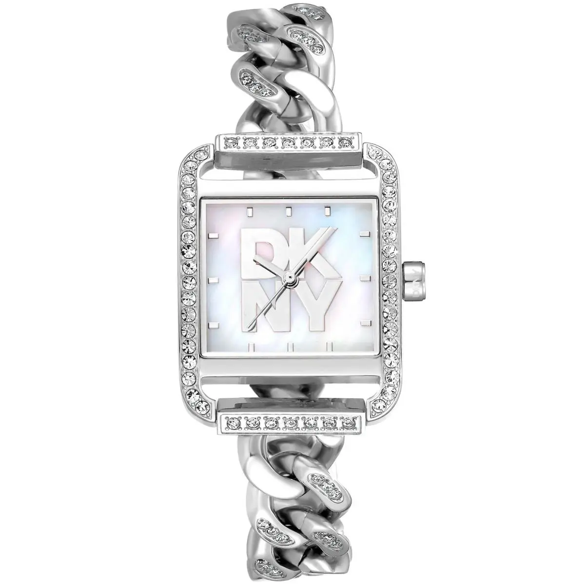 Dkny Women`s DK1L080M0015 Iconic City Glitz Mop Dial Stainless Steel Wristwatch - Dial: Mother-of-Pearl, Band: Silver