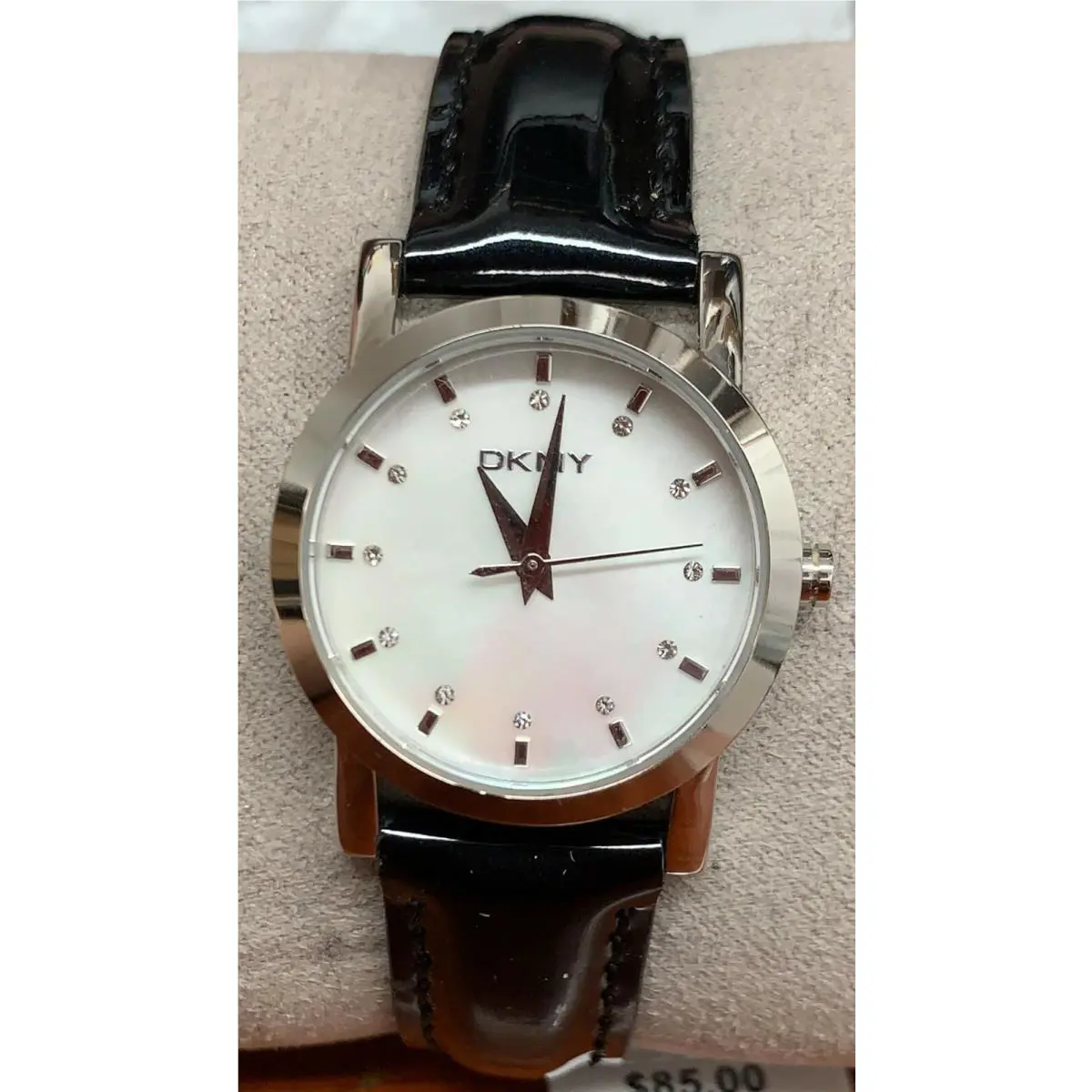 Dkny NY4768 Mother of Pearl Dial Black Leather Strap Women`s Watch