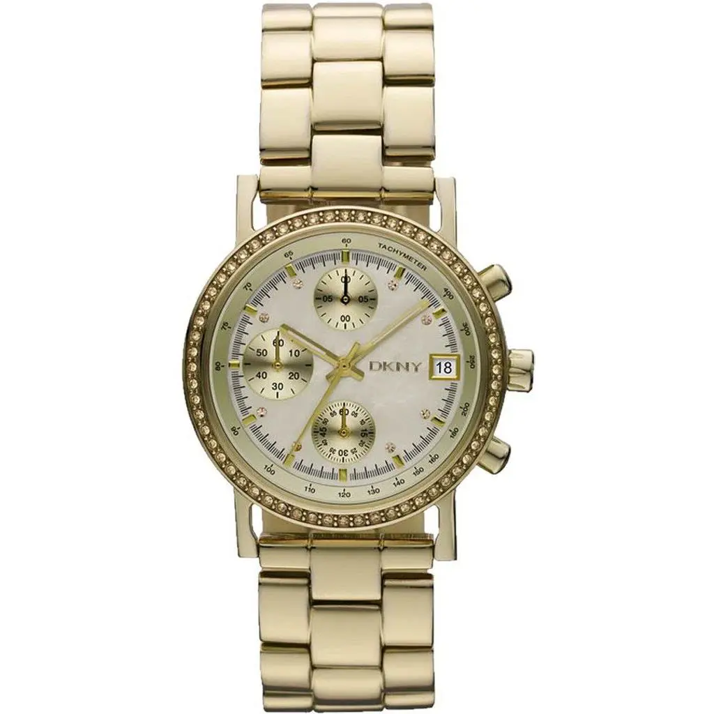 Dkny Polished Gold S/steel+mop Chronograph+crystals WATCH-NY8340+BOX by DKNY