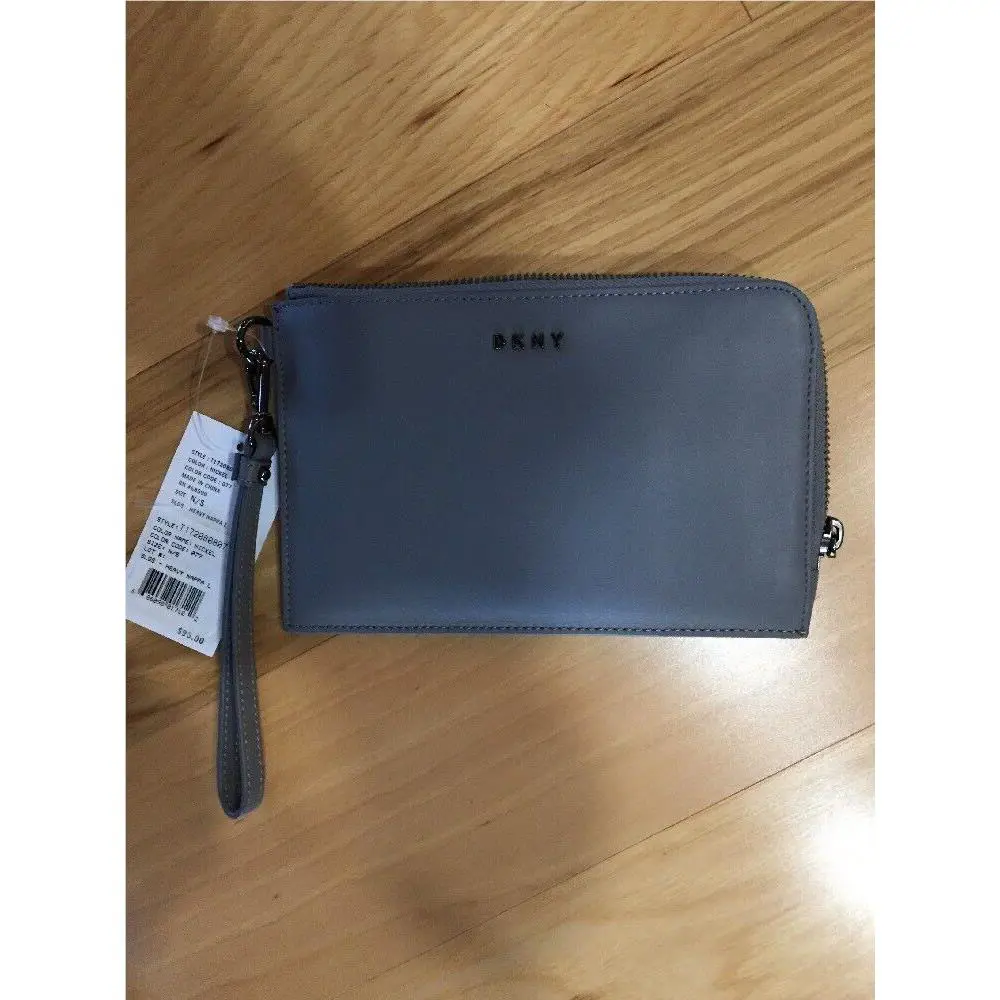 Dkny Donna Karen Nickle Gray Nappa Leather Wristlet Clutch Wallet