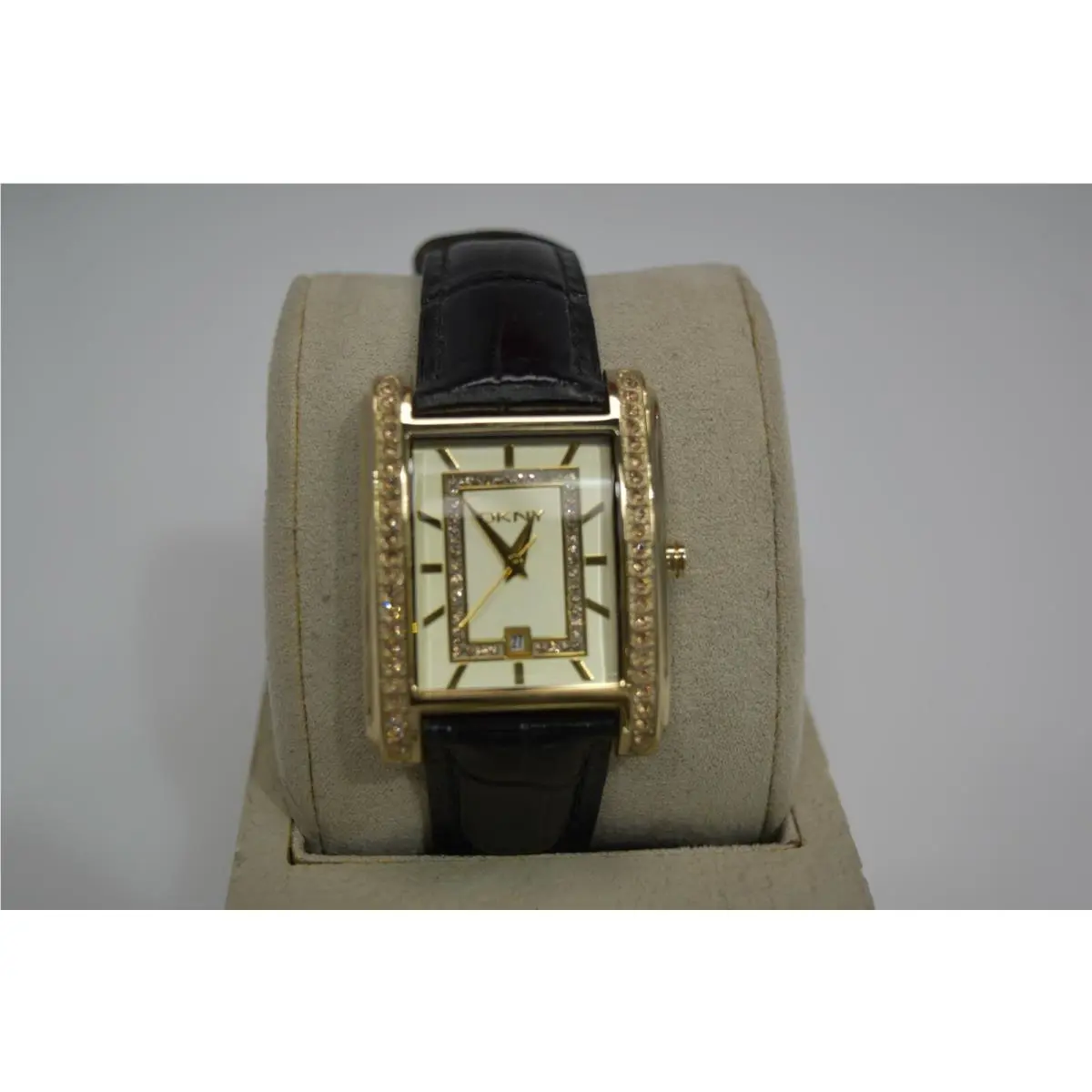 Dkny Black Leather YG SS Crystals NY4396 Watch