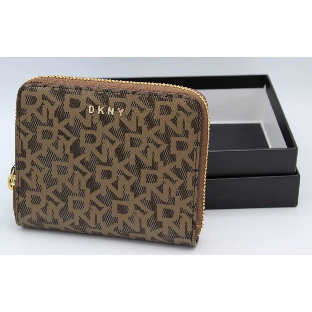 Dkny Bryant Small Zip Around Brown Pvc Clutch Womens Wallet