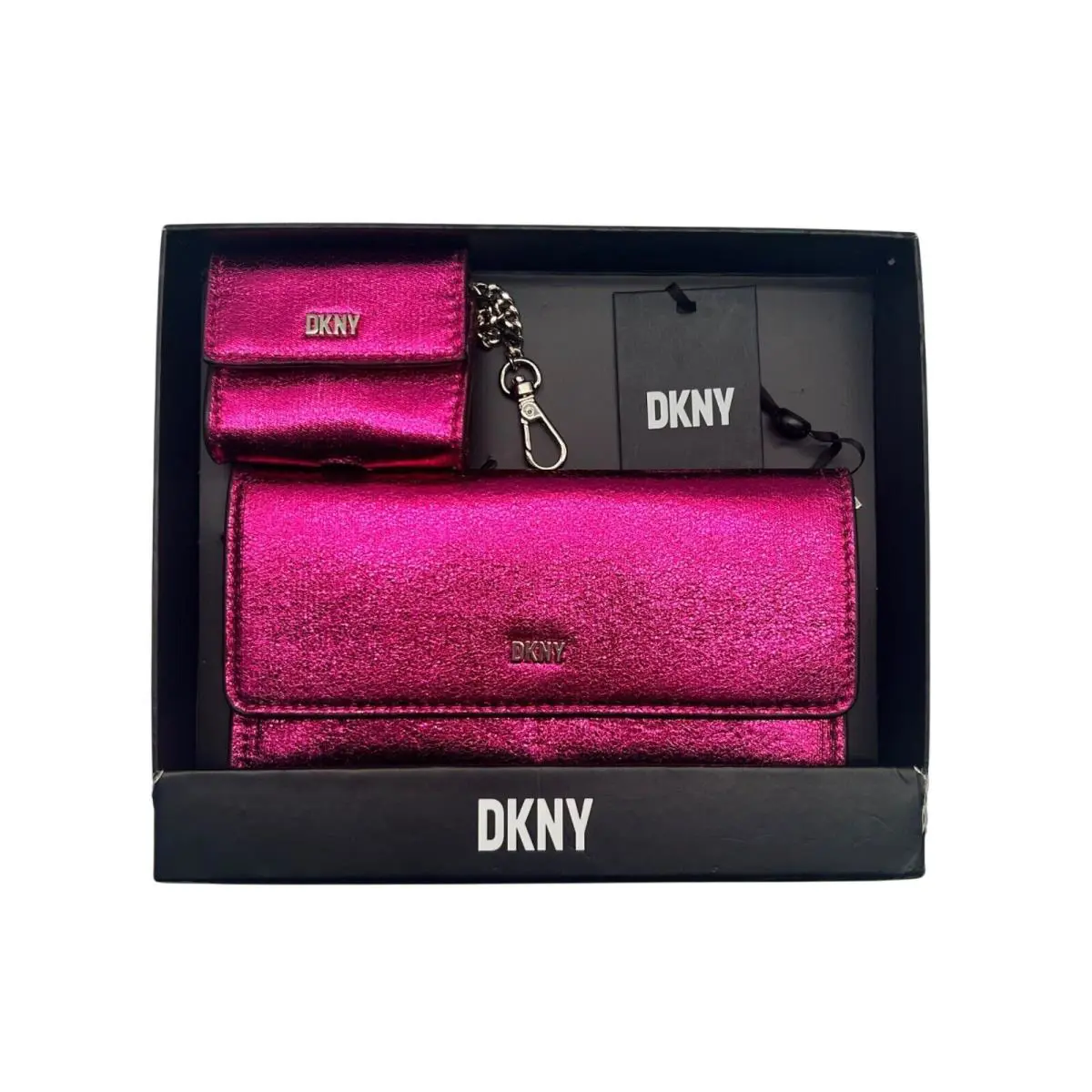 Dkny Pink Leather Lumen 2 Piece Wallet Set