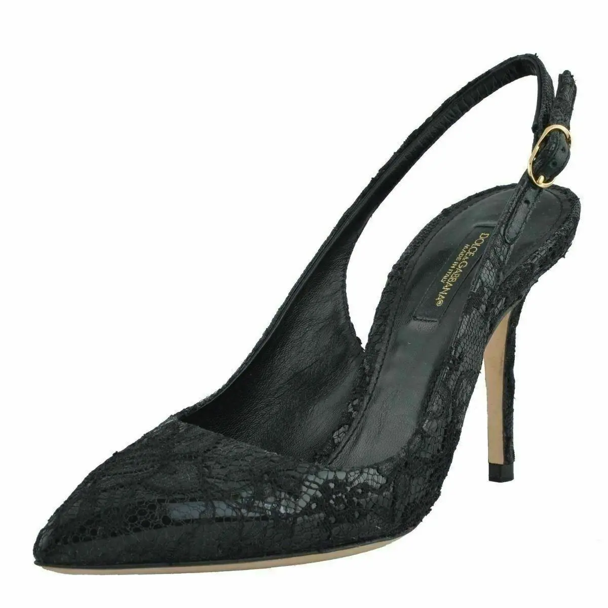 Dolce Gabbana Women`s Black Pointed Toe Lace Trimmed Pumps Shoes US 6 IT 36 by Dolce & Gabbana